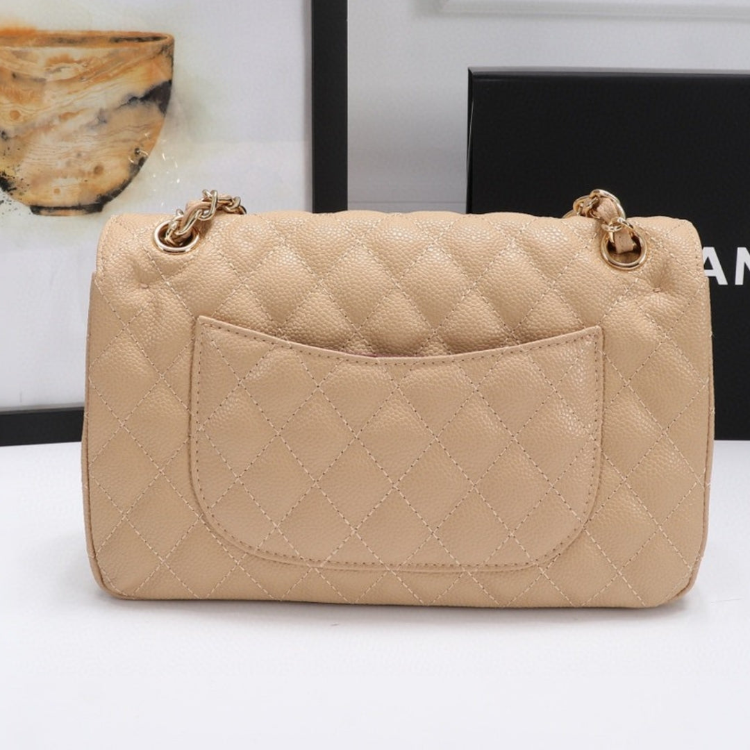 CHN Classic Bag with Beige and Gold Details 25cm