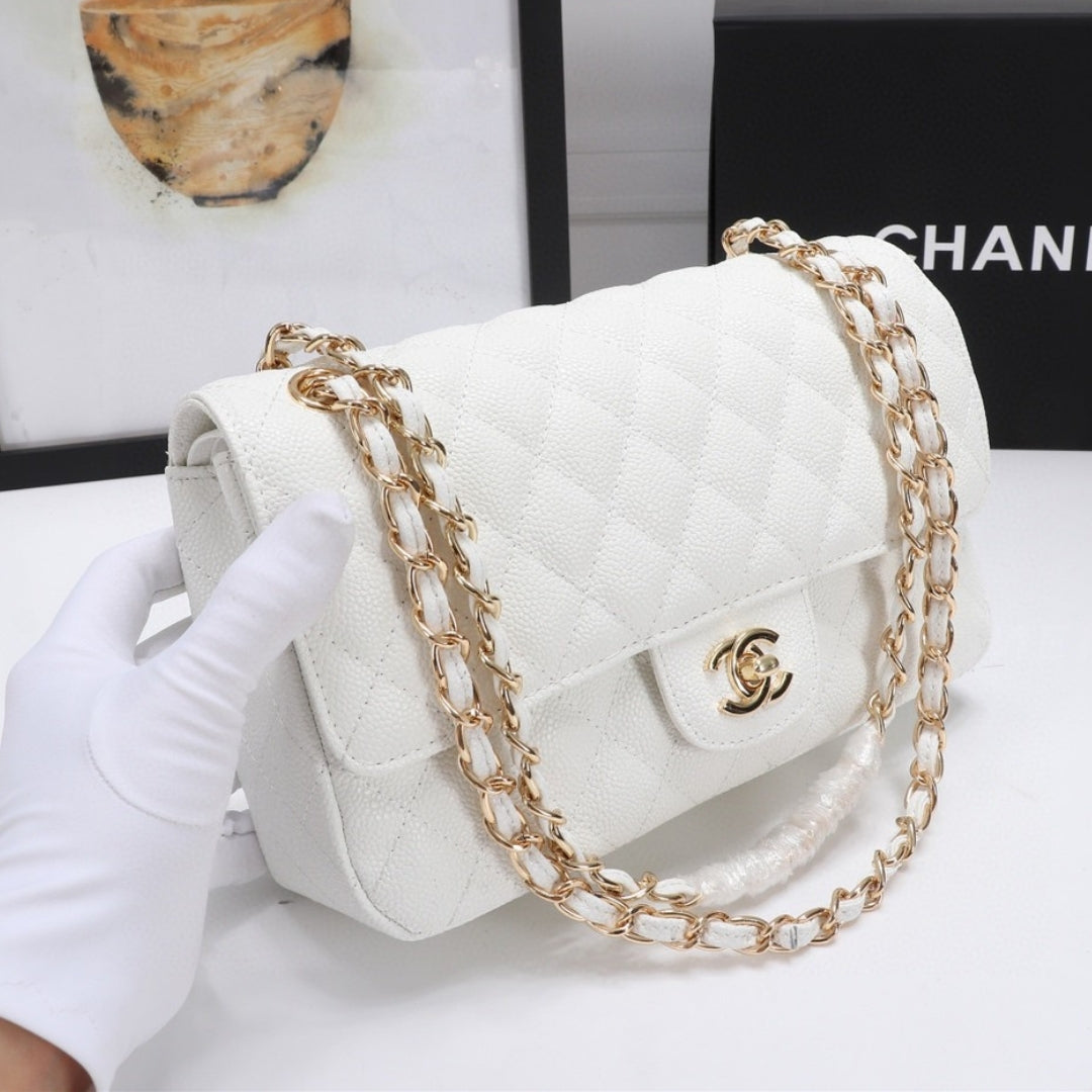 CHN Classic Bag with White and Gold Details 25cm