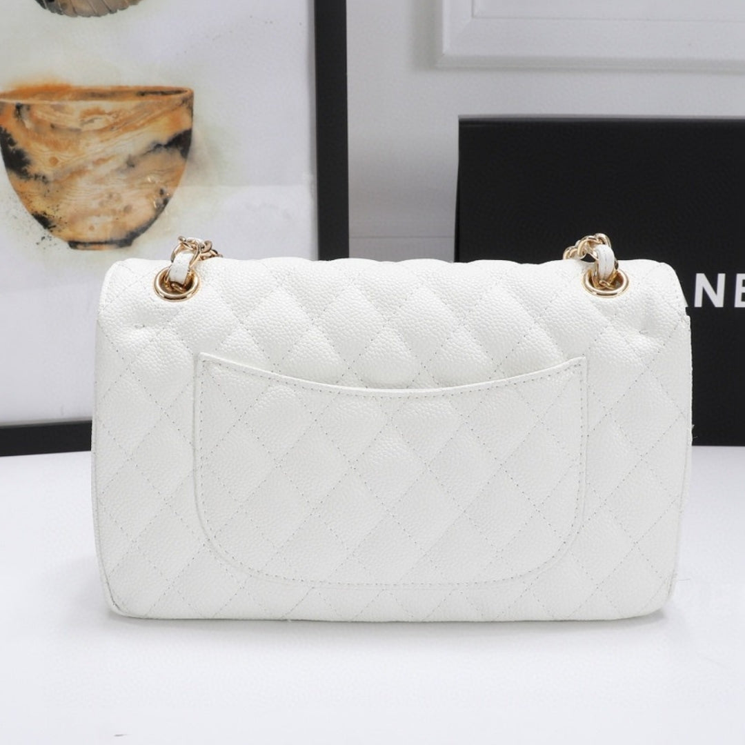 CHN Classic Bag with White and Gold Details 25cm
