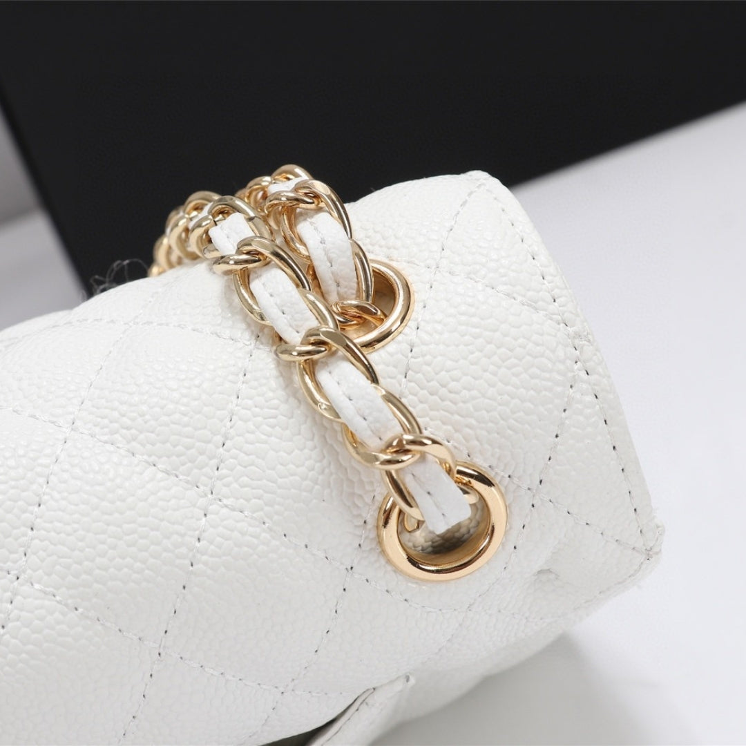 CHN Classic Bag with White and Gold Details 25cm