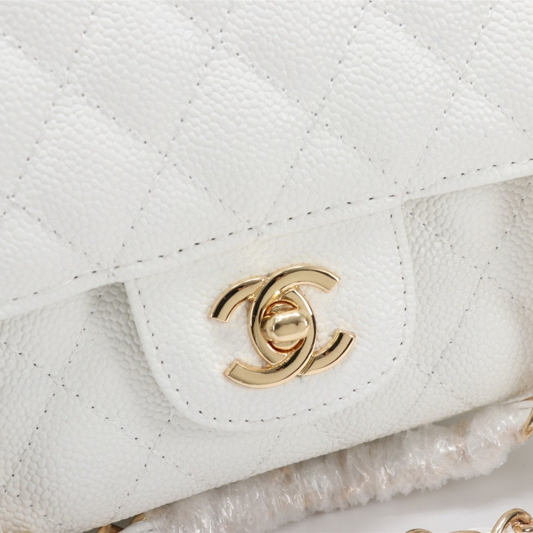 CHN Classic Bag with White and Gold Details 25cm