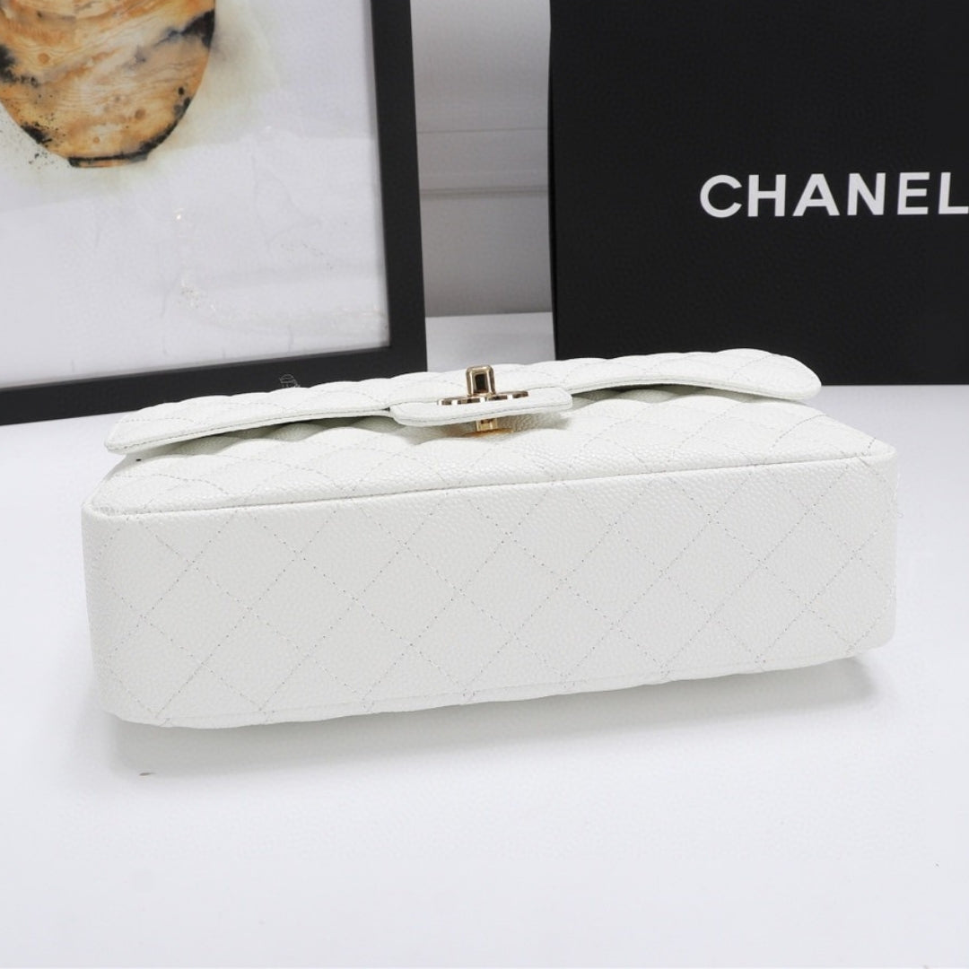 CHN Classic Bag with White and Gold Details 25cm