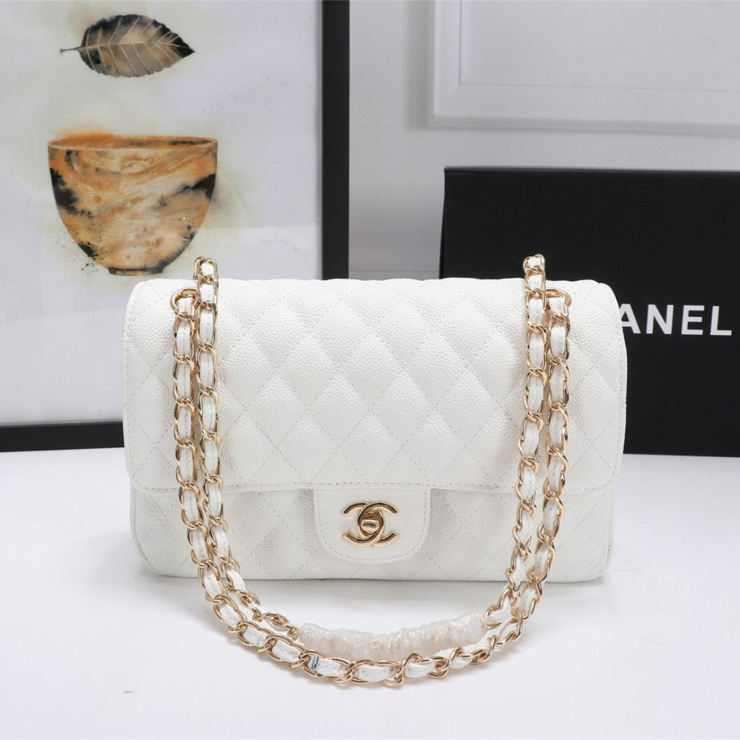 CHN Classic Bag with White and Gold Details 25cm