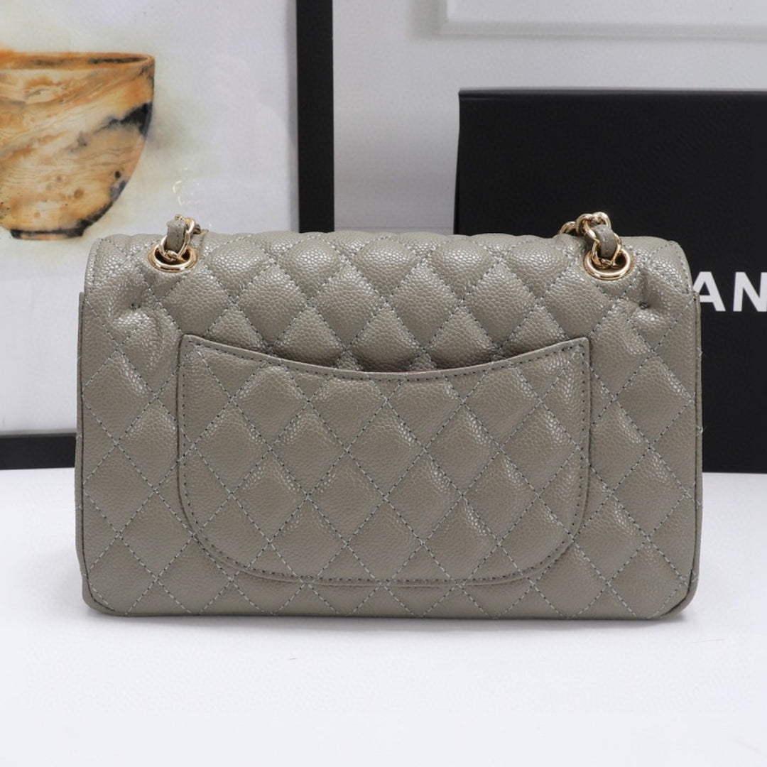 CHN Classic Bag, Military Gray with Gold Details, 25cm