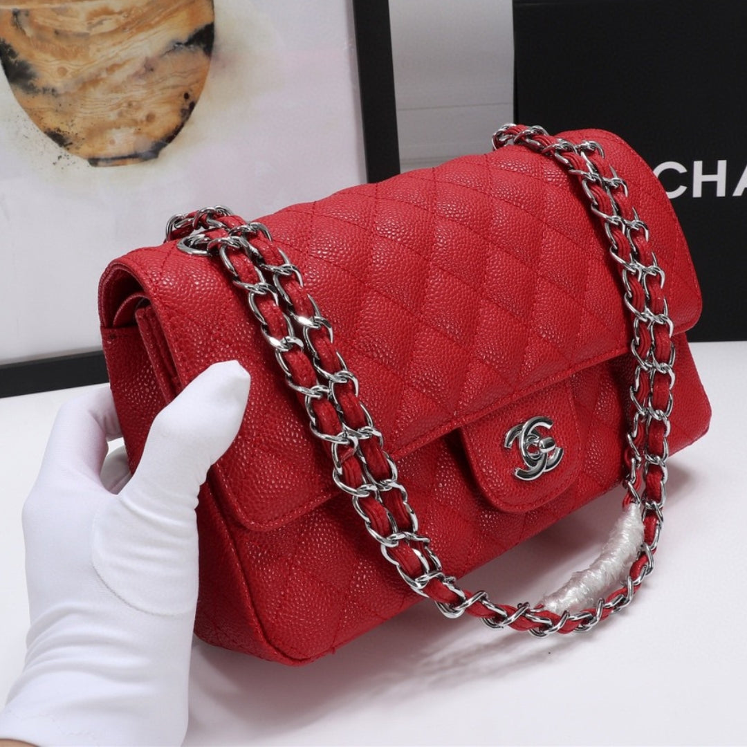 CHN Classic Bag with Red and Silver Details 25cm