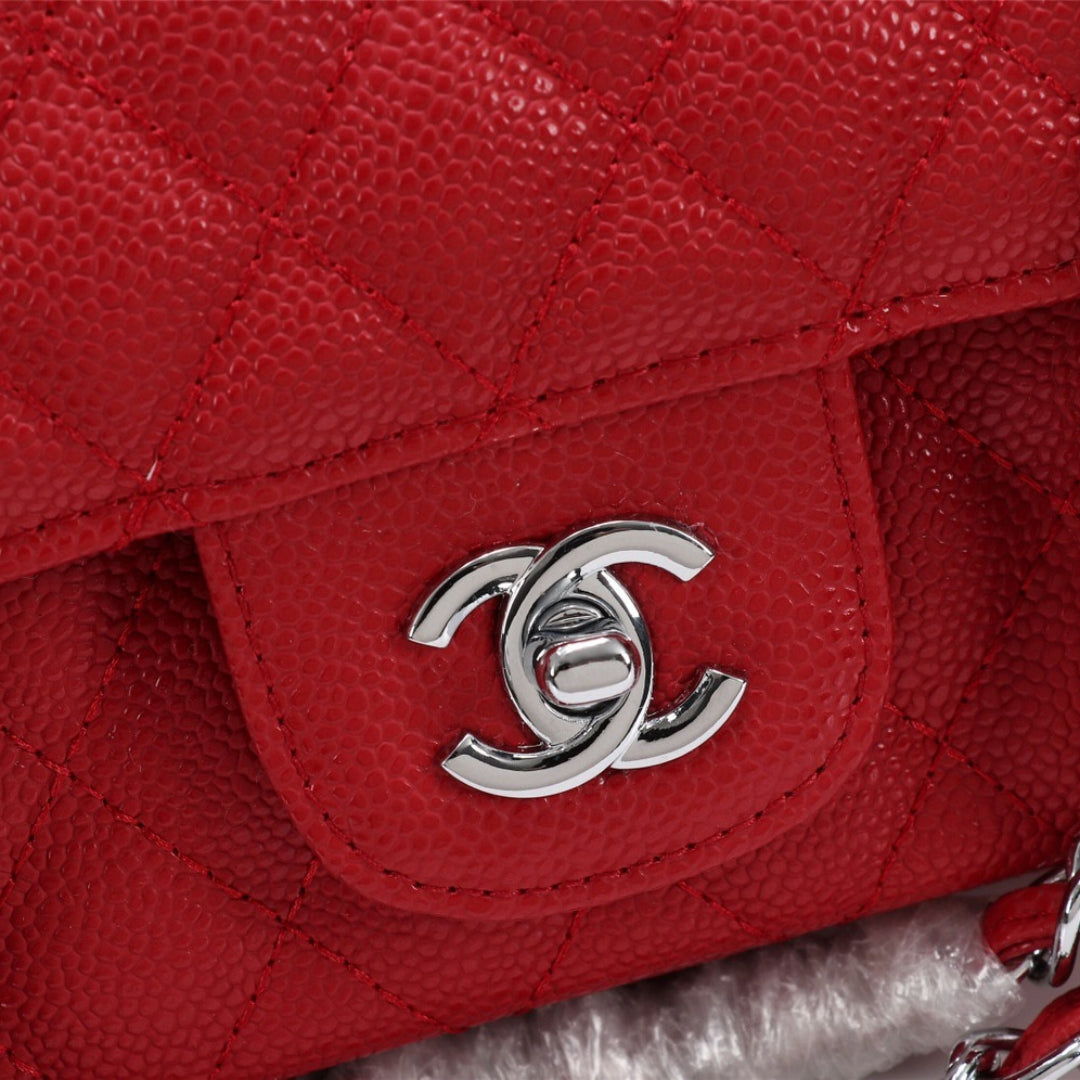 CHN Classic Bag with Red and Silver Details 25cm