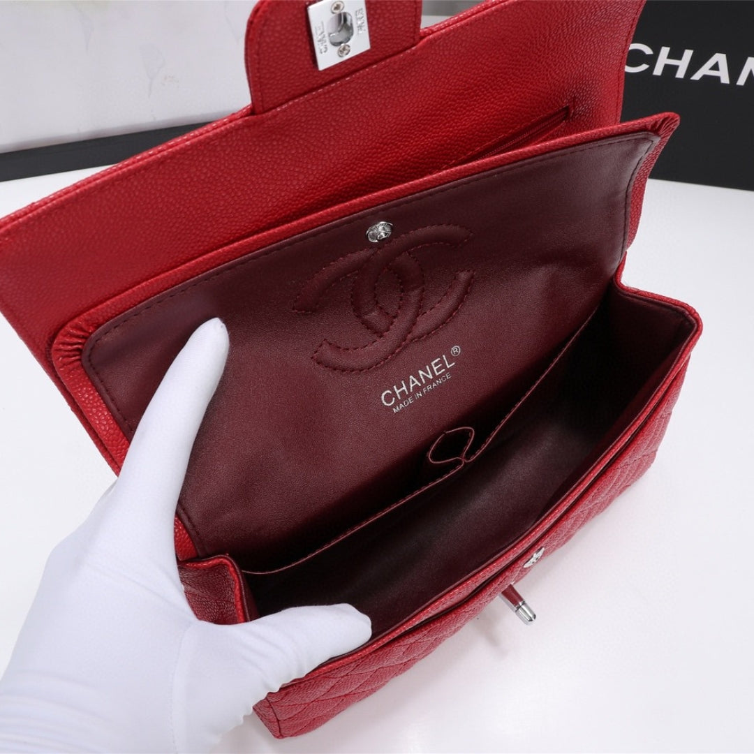 CHN Classic Bag with Red and Silver Details 25cm