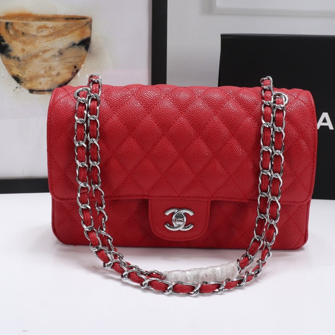 CHN Classic Bag with Red and Silver Details 25cm