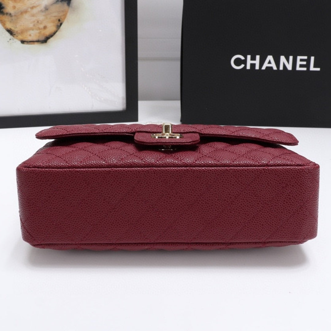 CHN Classic Bag with Wine and Gold Details 25cm