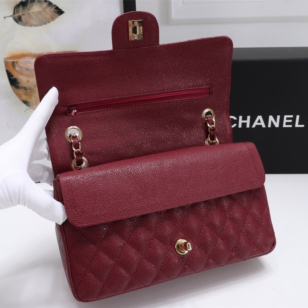 CHN Classic Bag with Wine and Gold Details 25cm