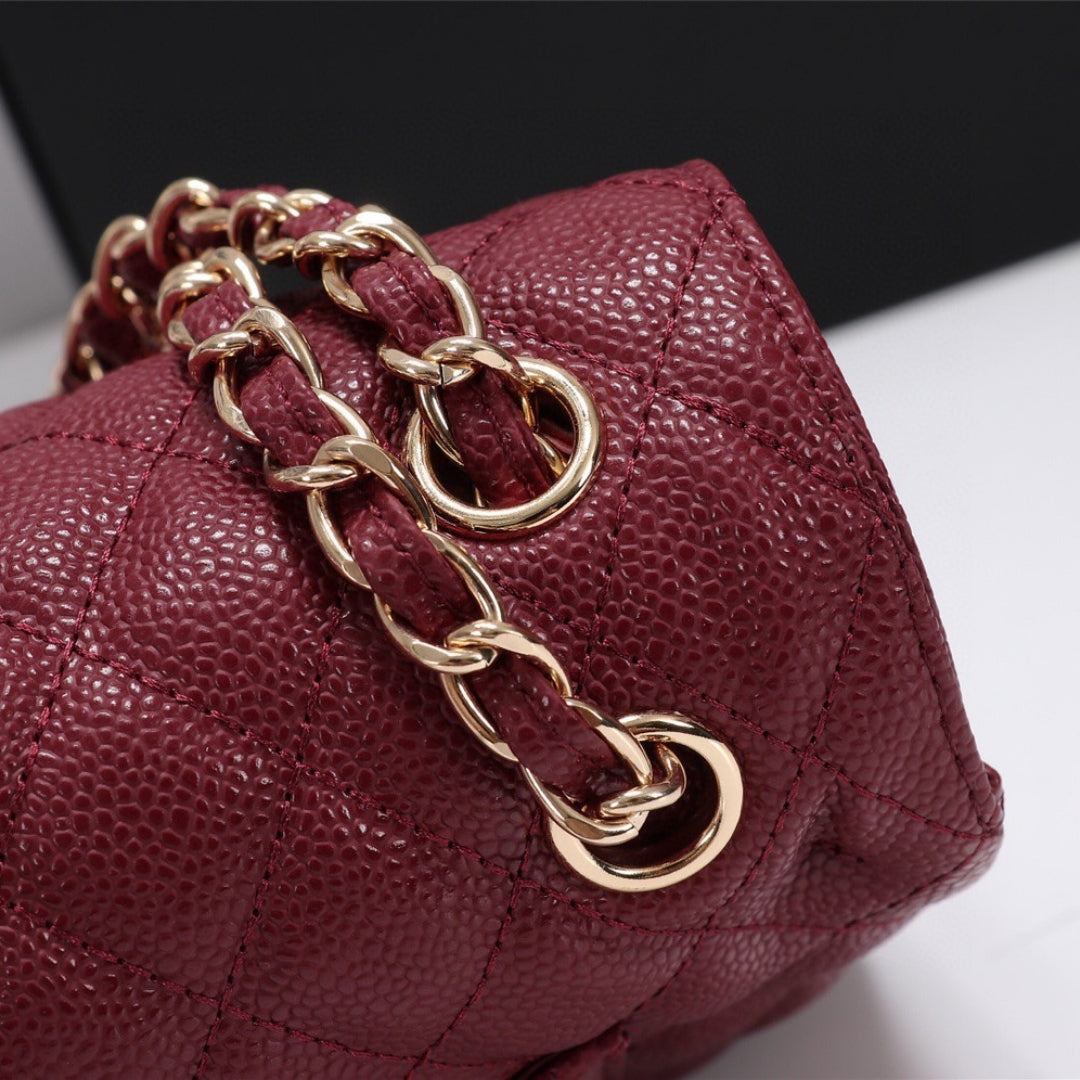 CHN Classic Bag with Wine and Gold Details 25cm