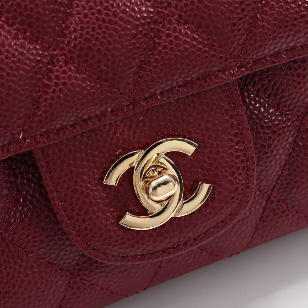 CHN Classic Bag with Wine and Gold Details 25cm
