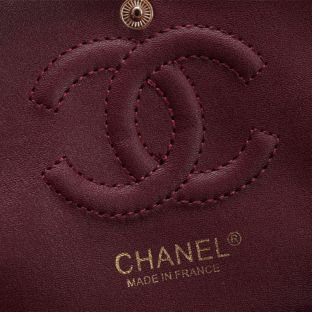 CHN Classic Bag with Wine and Gold Details 25cm