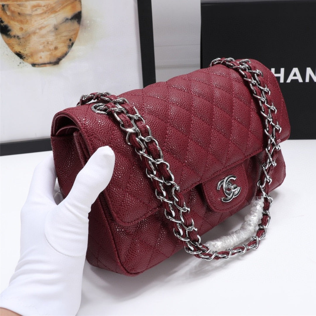 CHN Classic Bag Wine details with silver 25cm