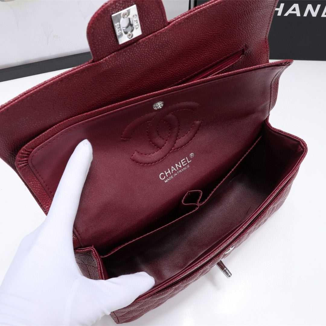 CHN Classic Bag Wine details with silver 25cm