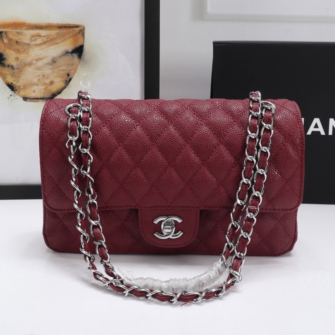 CHN Classic Bag Wine details with silver 25cm