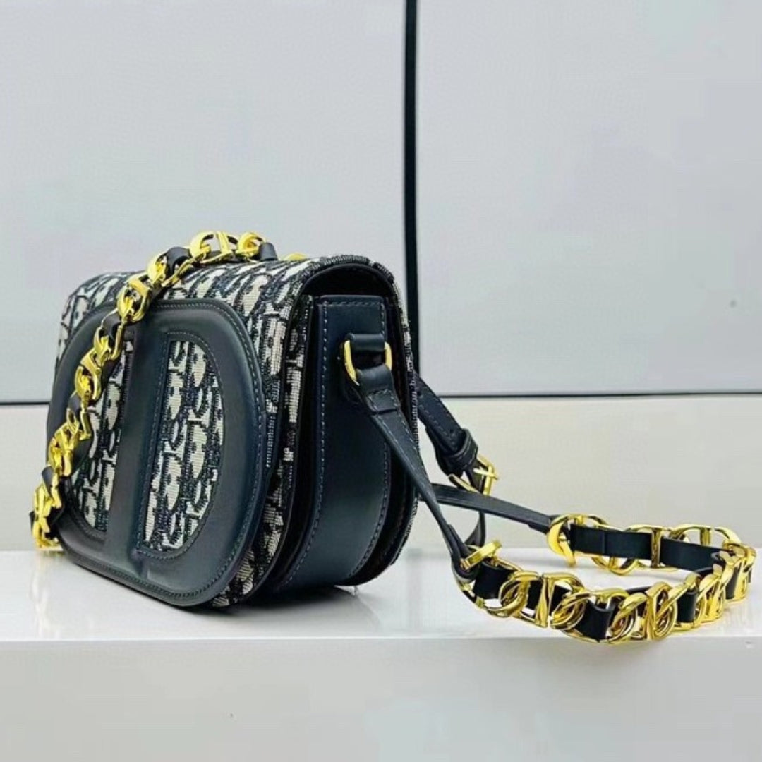 Dio Signature Canvas Oblique Blue Bag 19cm