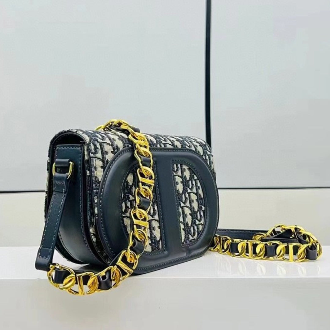 Dio Signature Canvas Oblique Blue Bag 19cm