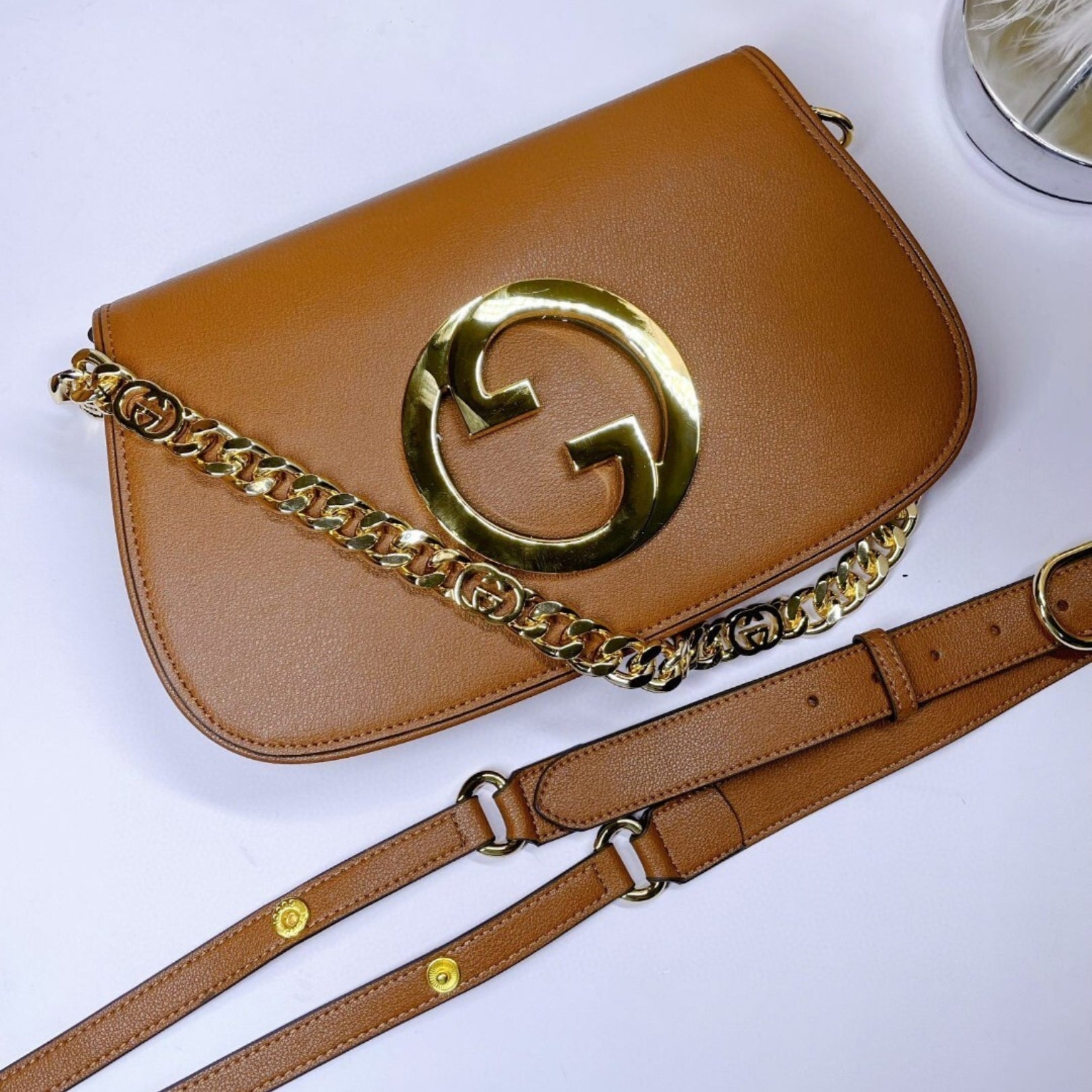 GG Blondie Brown Bag with Gold Logo