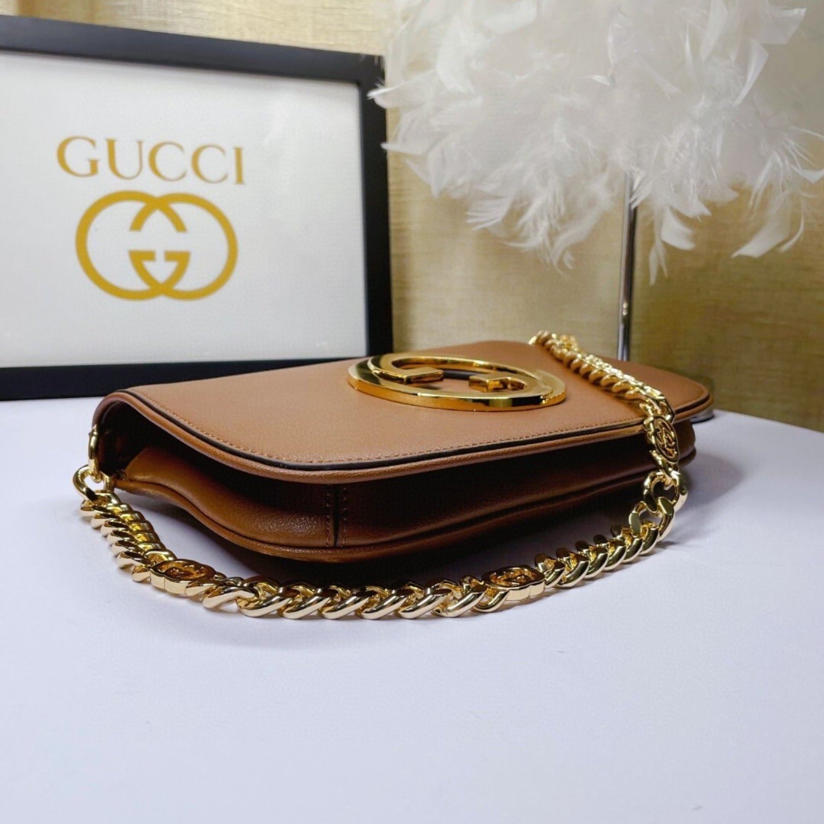 GG Blondie Brown Bag with Gold Logo