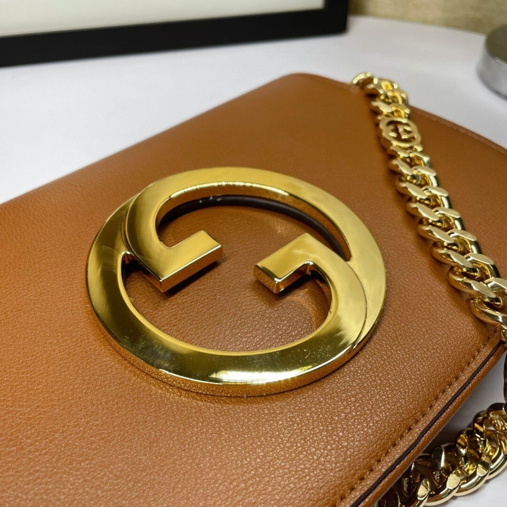 GG Blondie Brown Bag with Gold Logo