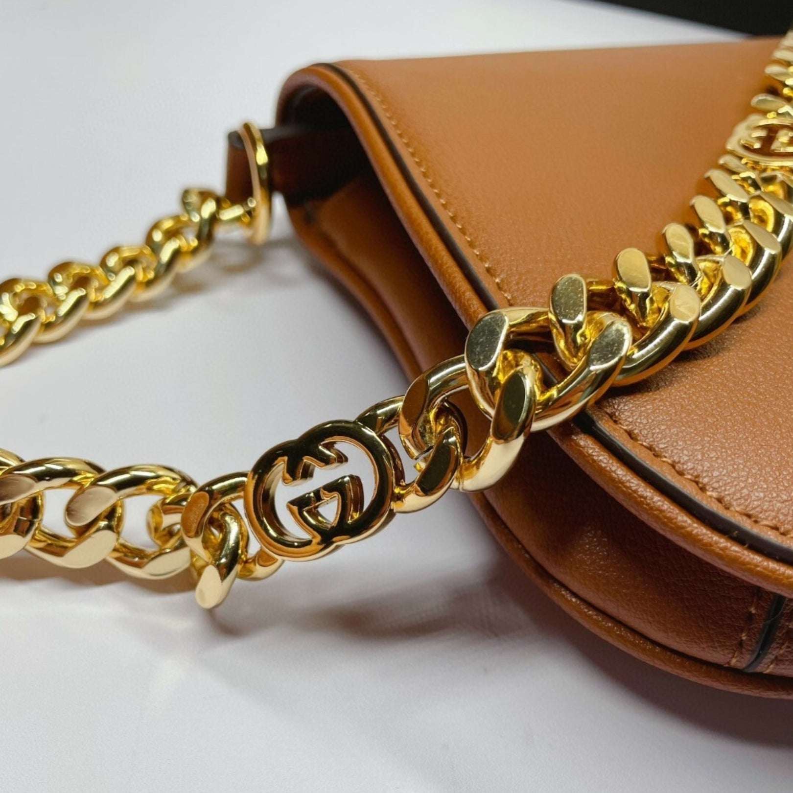 GG Blondie Brown Bag with Gold Logo