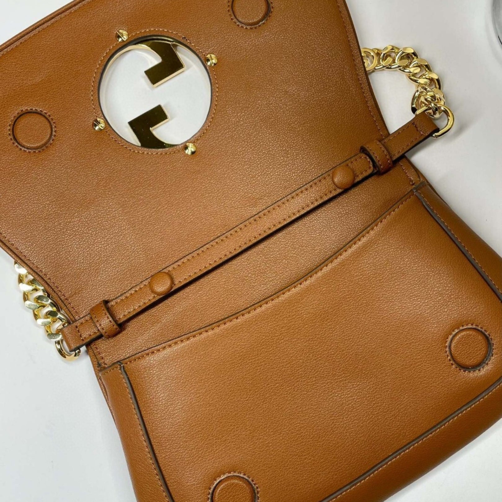 GG Blondie Brown Bag with Gold Logo