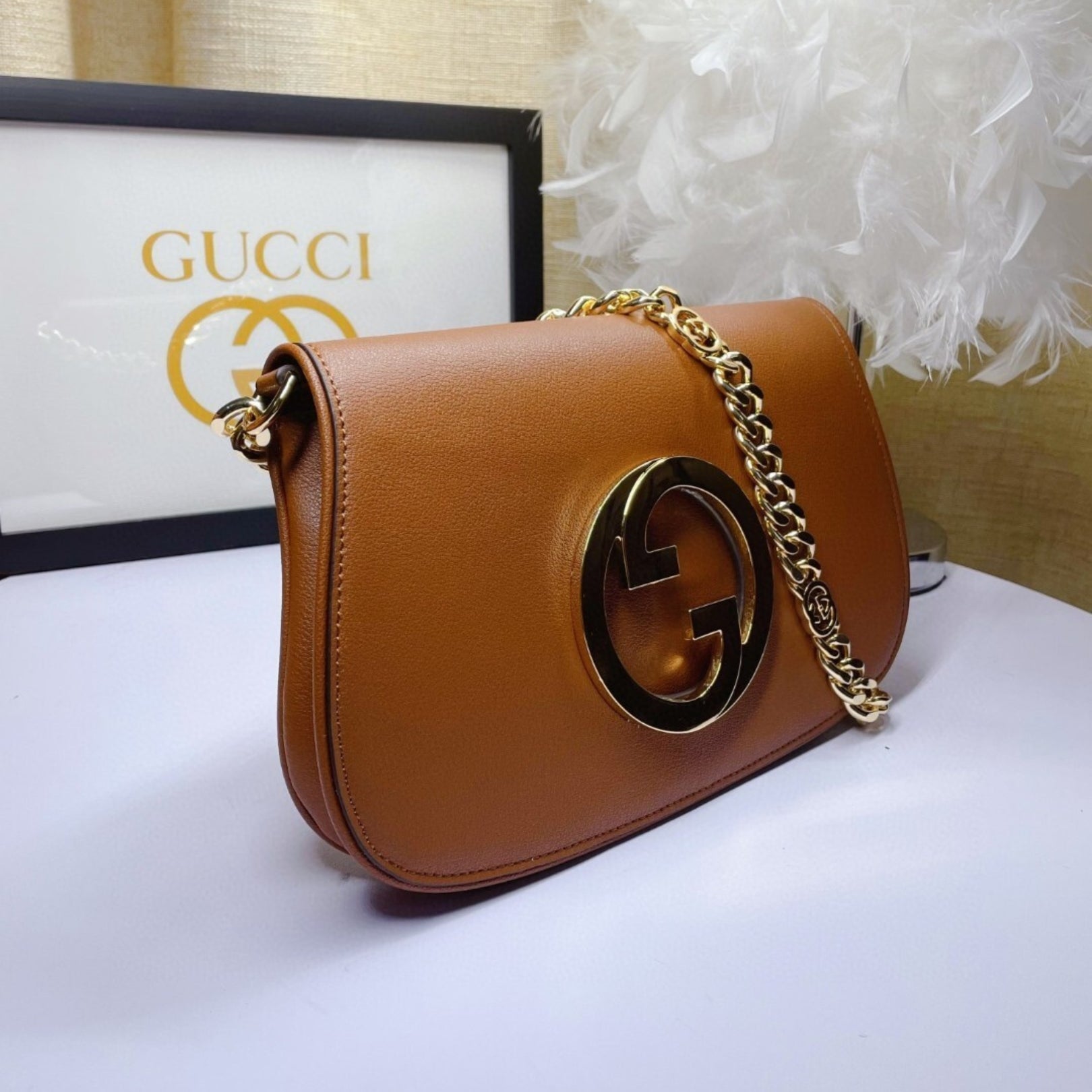 GG Blondie Brown Bag with Gold Logo