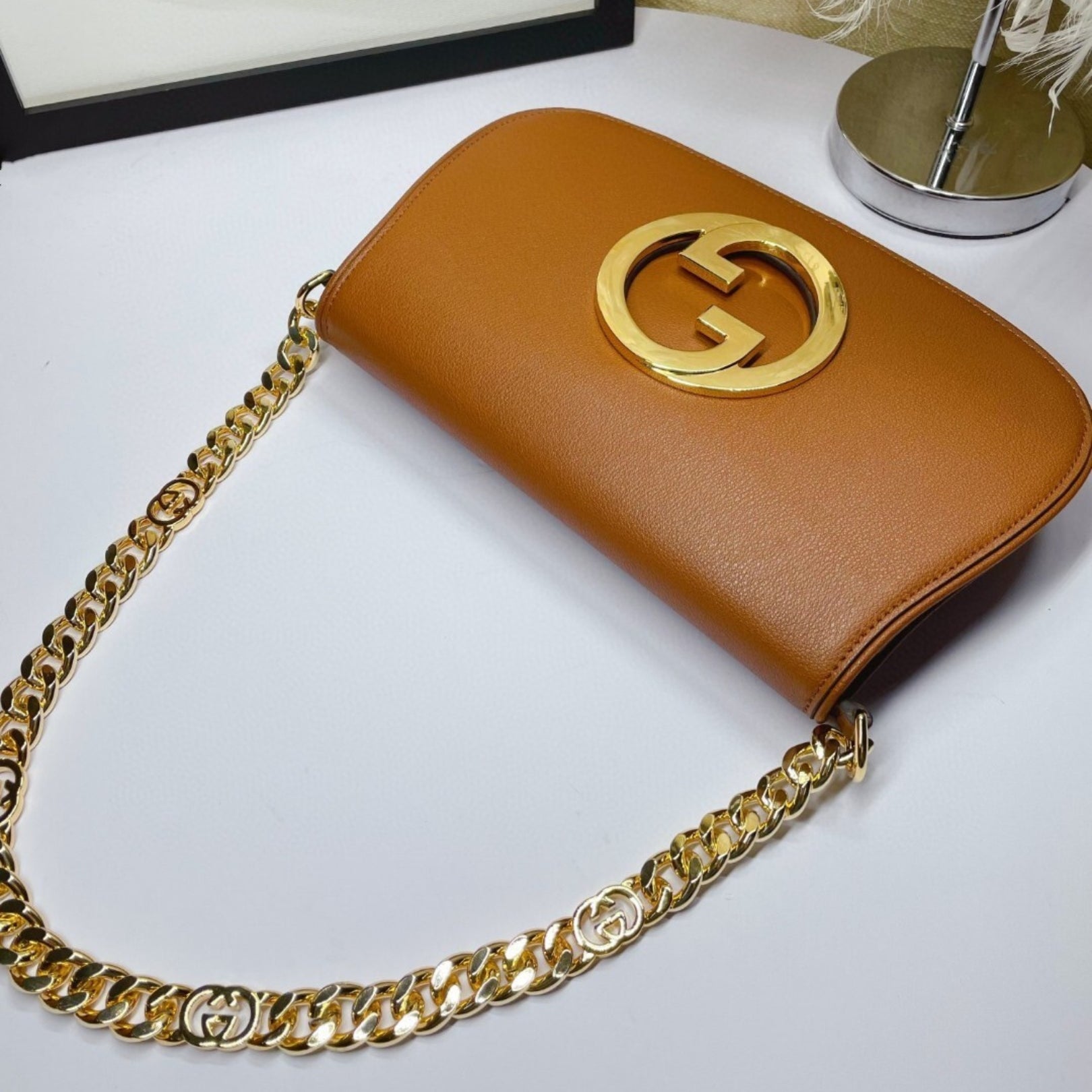 GG Blondie Brown Bag with Gold Logo