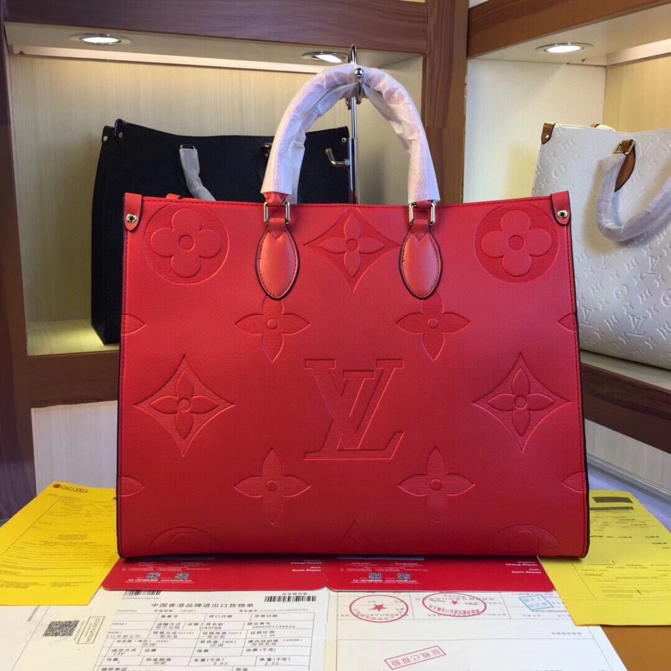 LV On The Go Bag Red Leather 41cm Large
