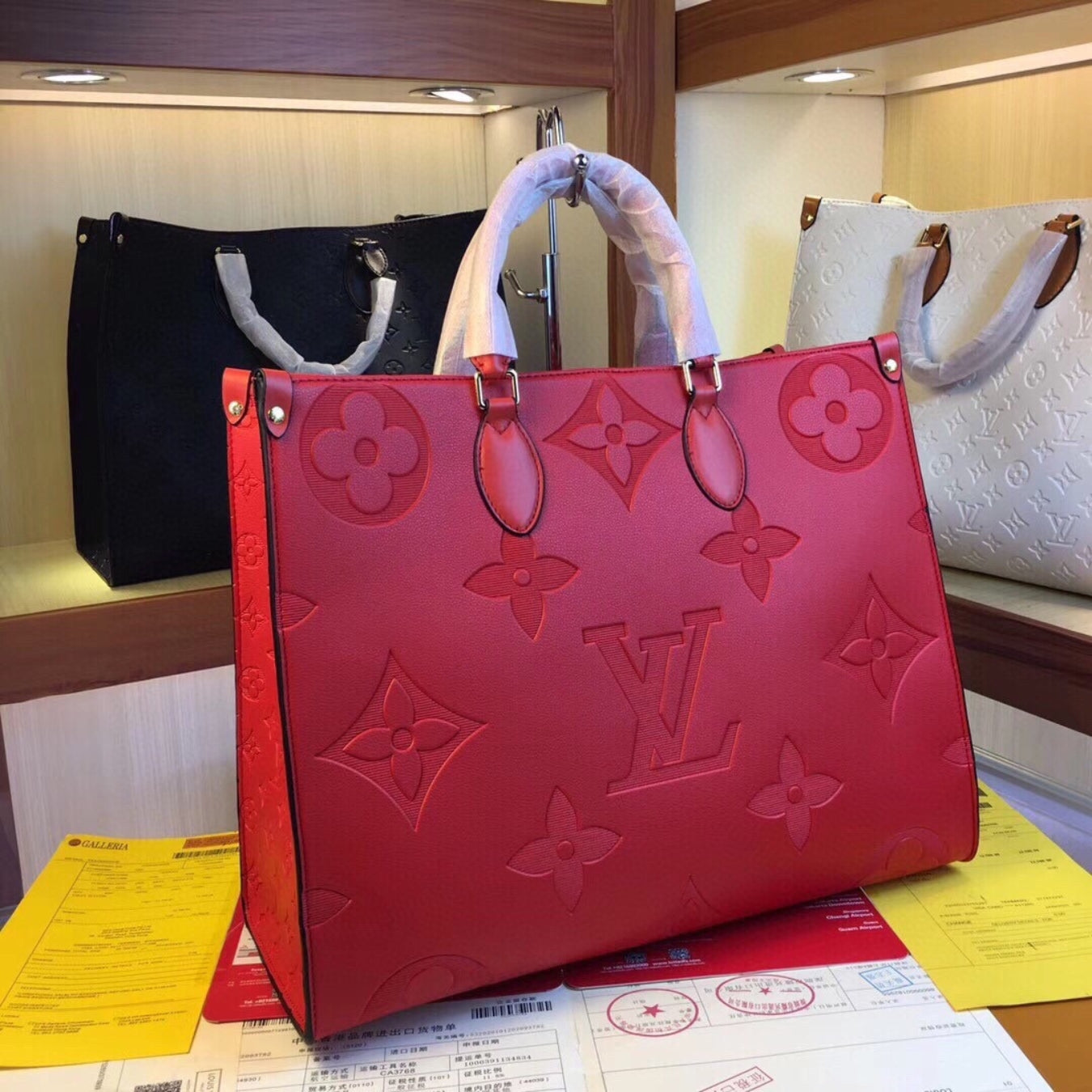 LV On The Go Bag Red Leather 41cm Large