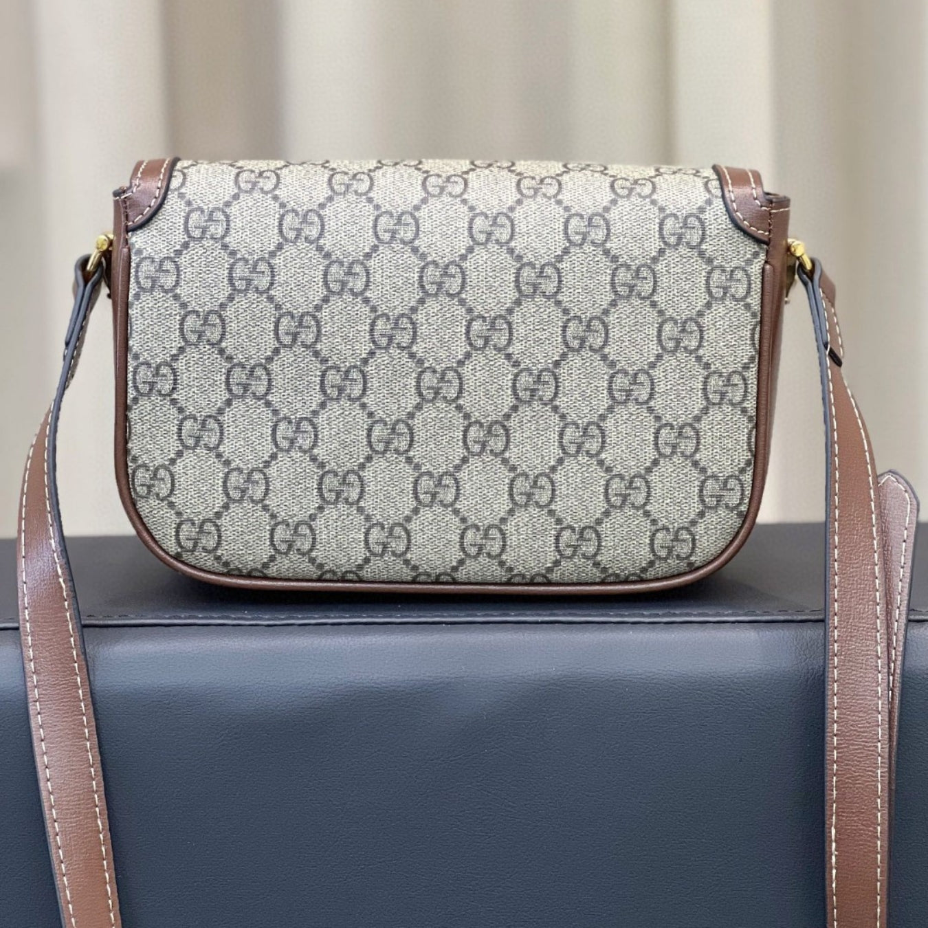 GG Horsebit 1955 Canvas with brown small 20cm shoulder bag