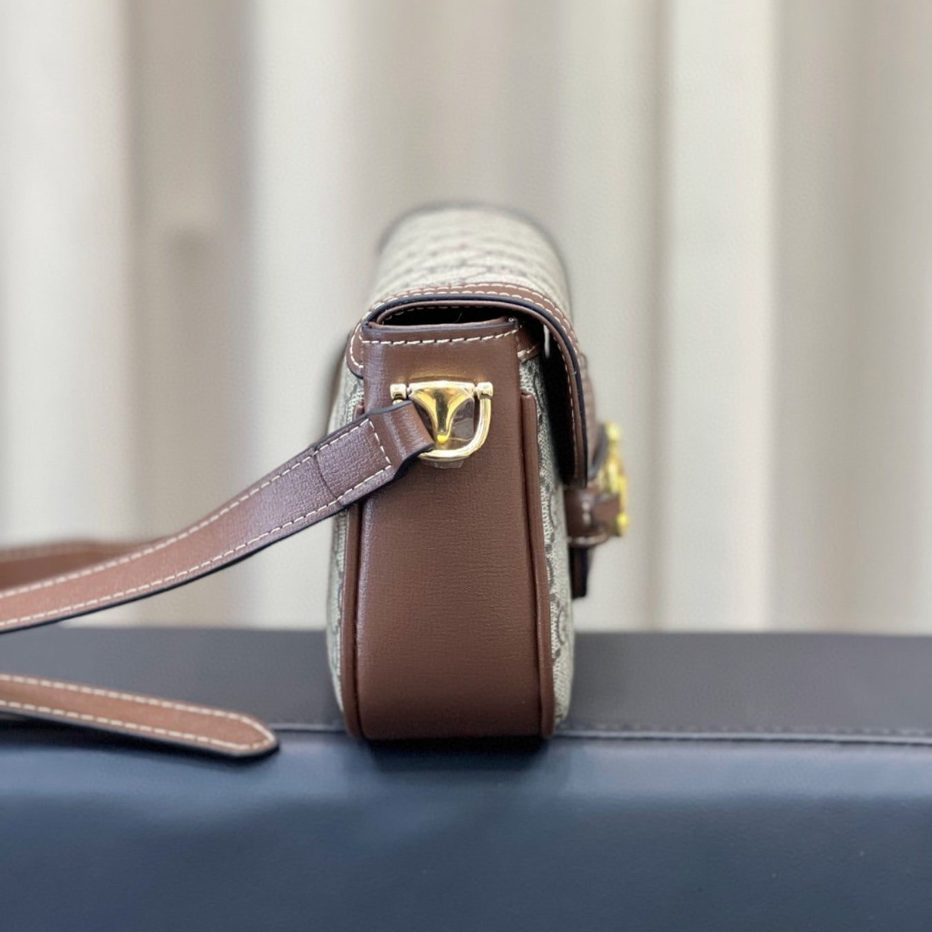 GG Horsebit 1955 Canvas with brown small 20cm shoulder bag