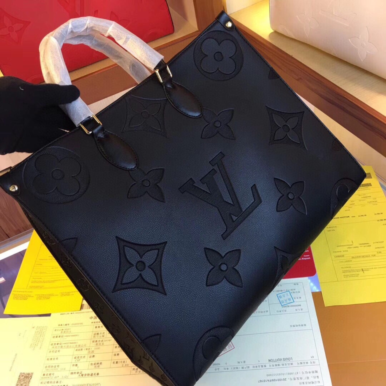 LV On The Go Black Leather Bag 41cm Large