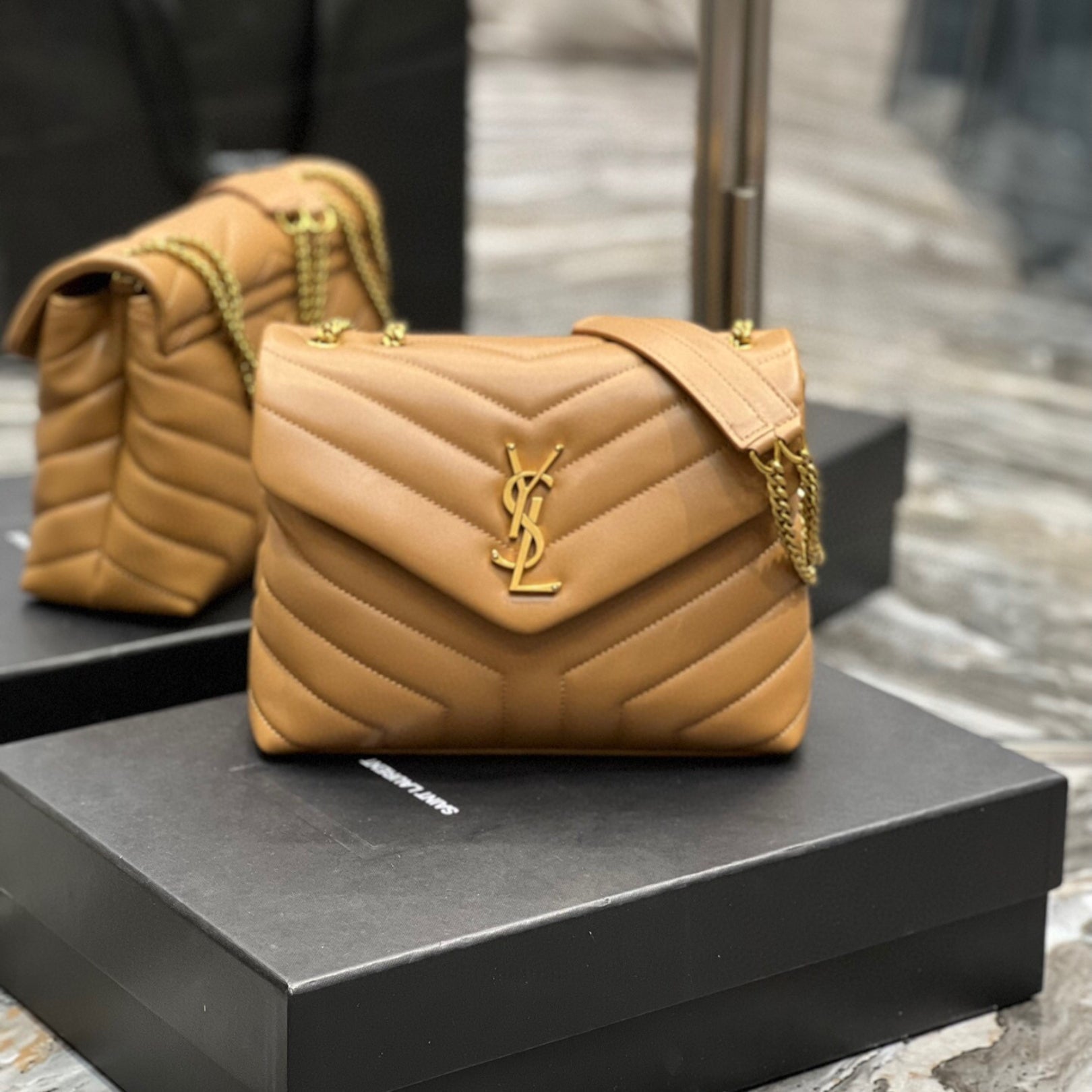 YSL LouLou Shoulder Bag Brown with Gold