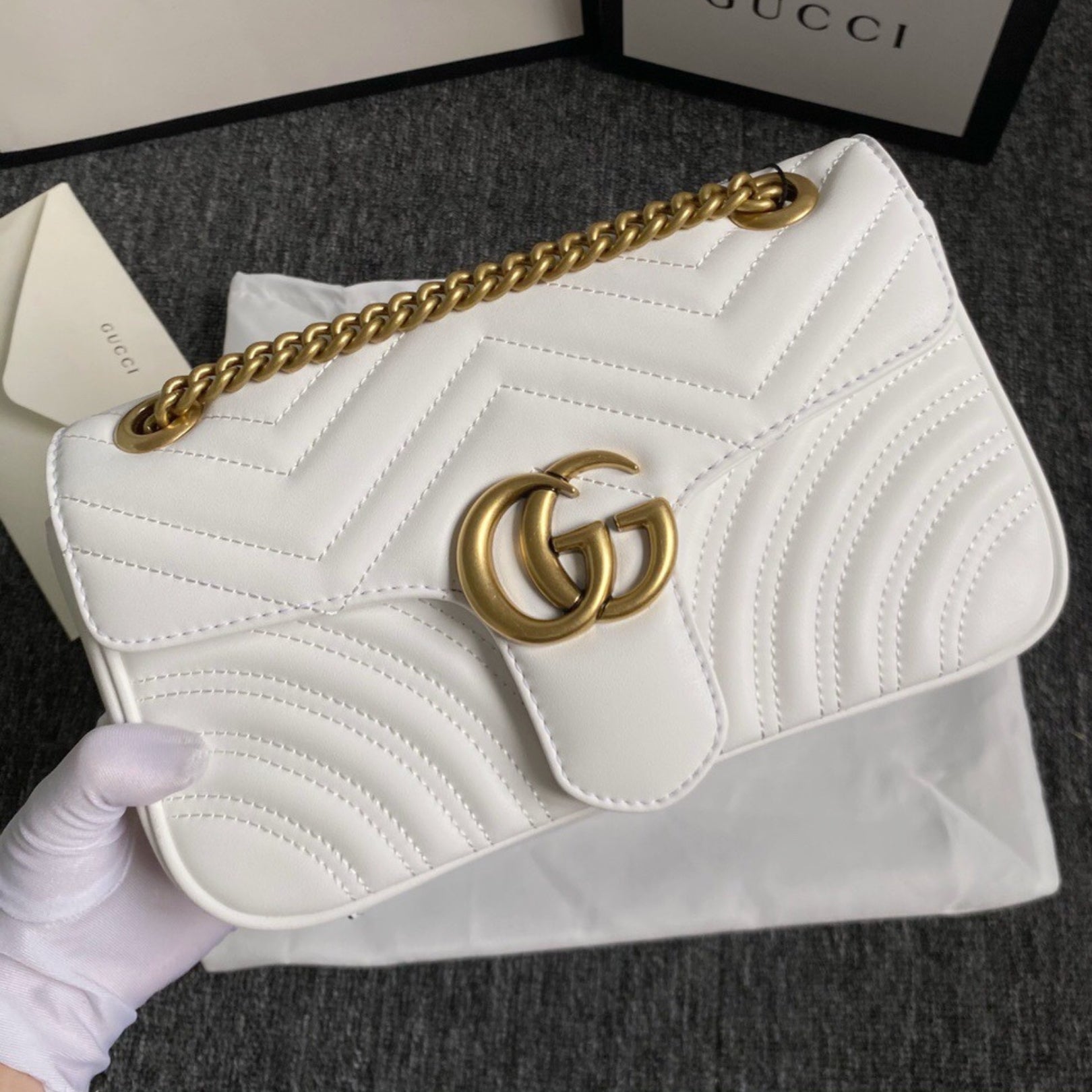 GG Marmont Small White Bag 26cm