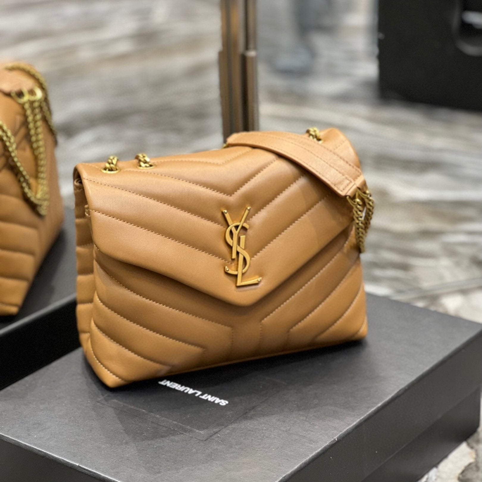 YSL LouLou Shoulder Bag Brown with Gold