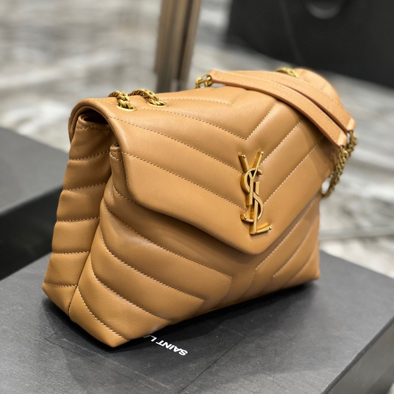 YSL LouLou Shoulder Bag Brown with Gold