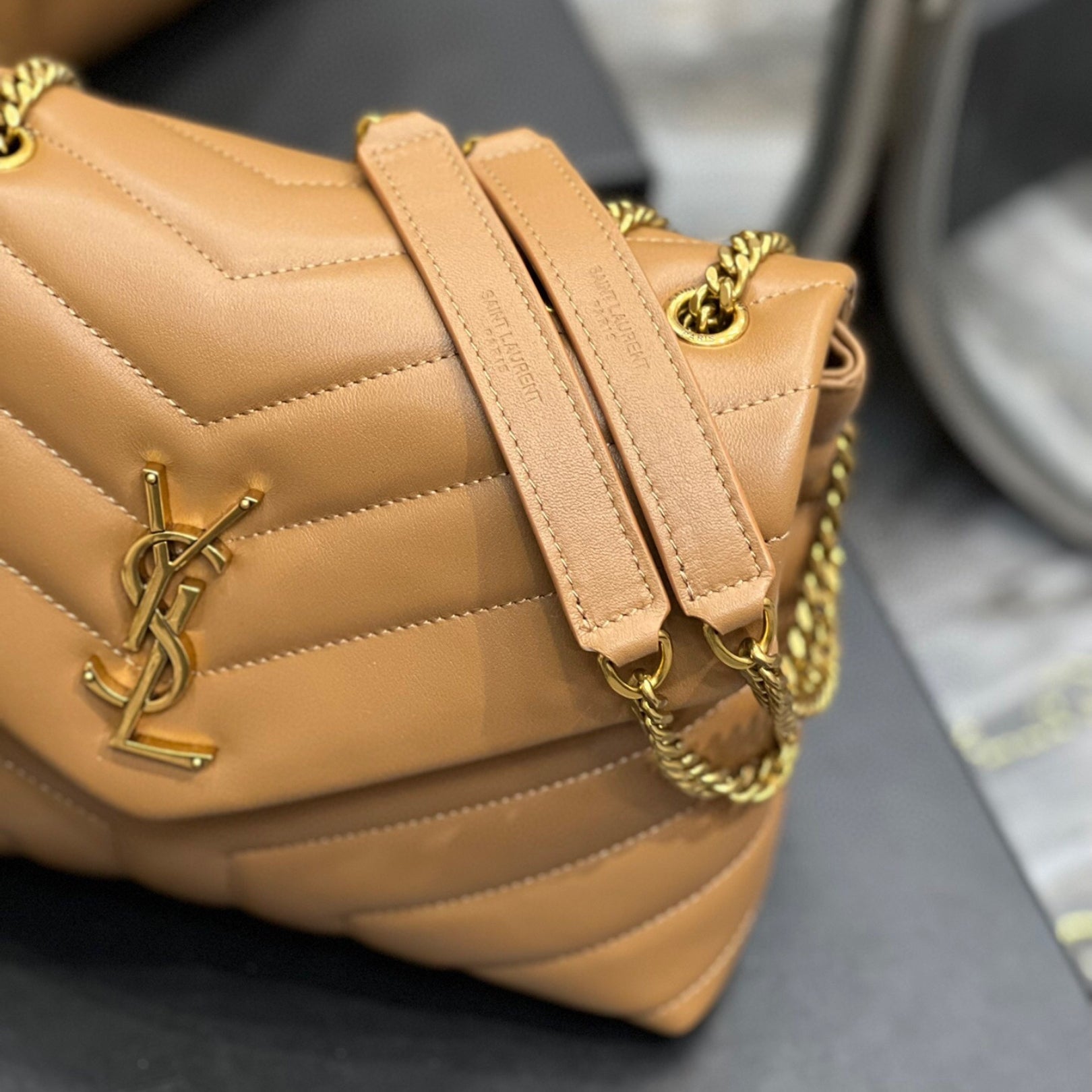 YSL LouLou Shoulder Bag Brown with Gold