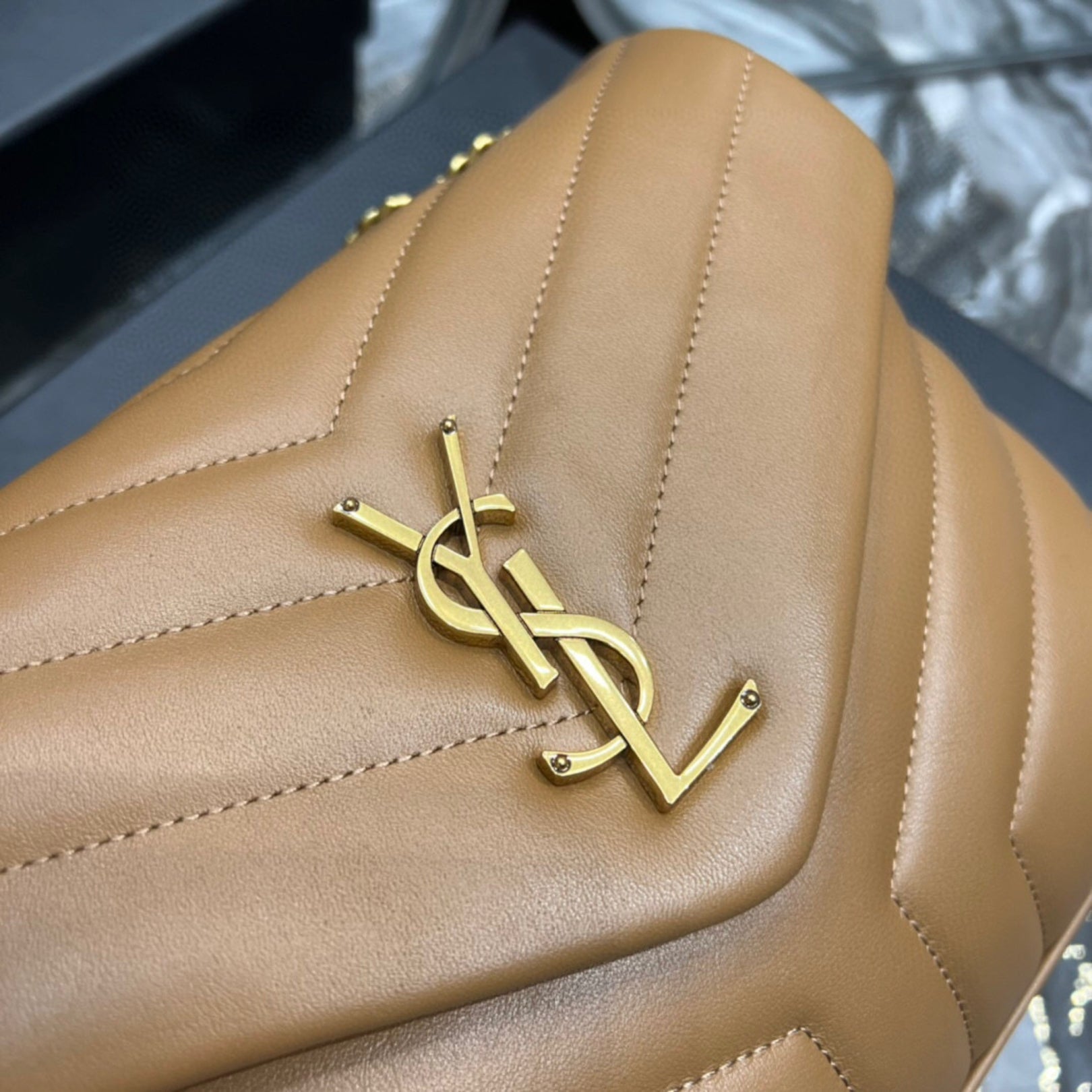 YSL LouLou Shoulder Bag Brown with Gold