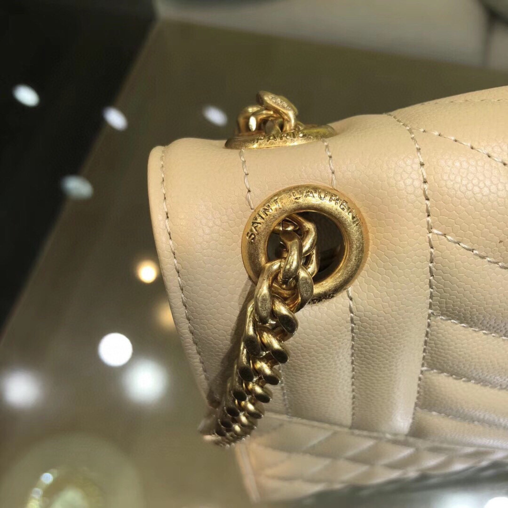 YSL Medium Envelope Shoulder Bag Beige 24cm