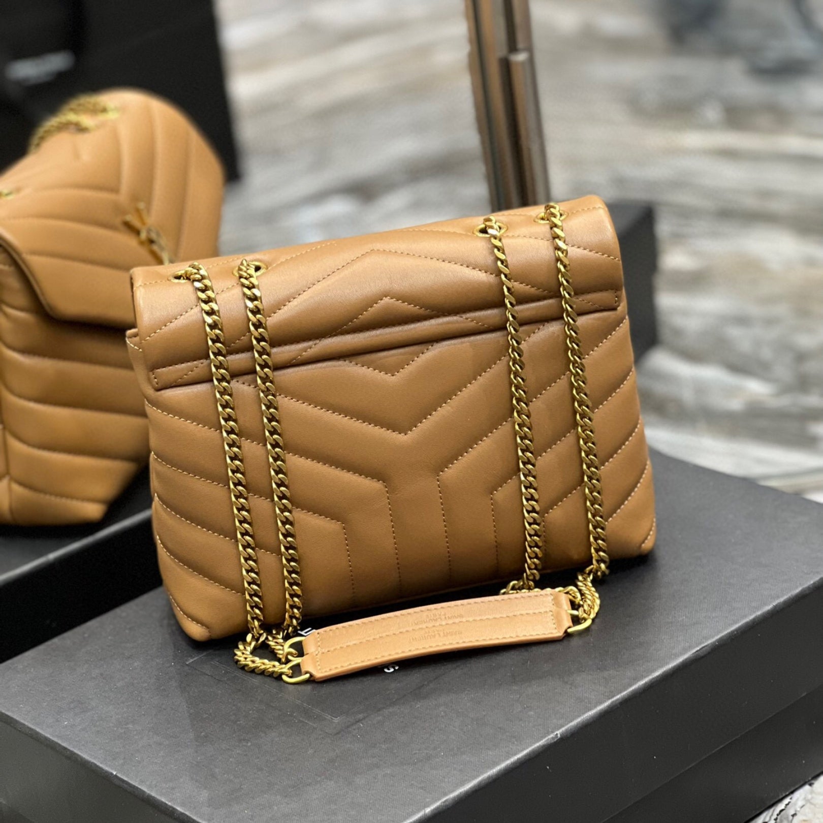 YSL LouLou Shoulder Bag Brown with Gold