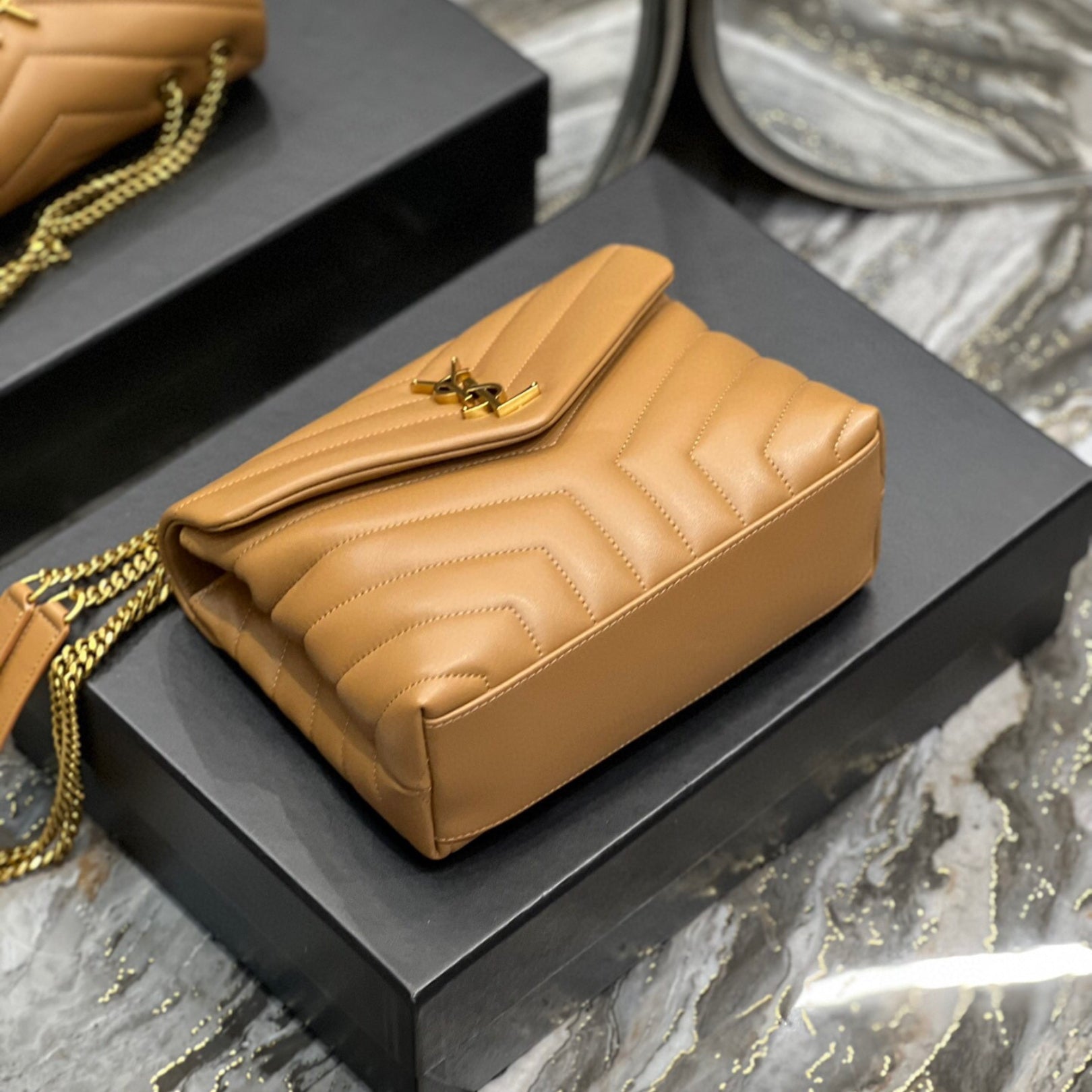 YSL LouLou Shoulder Bag Brown with Gold