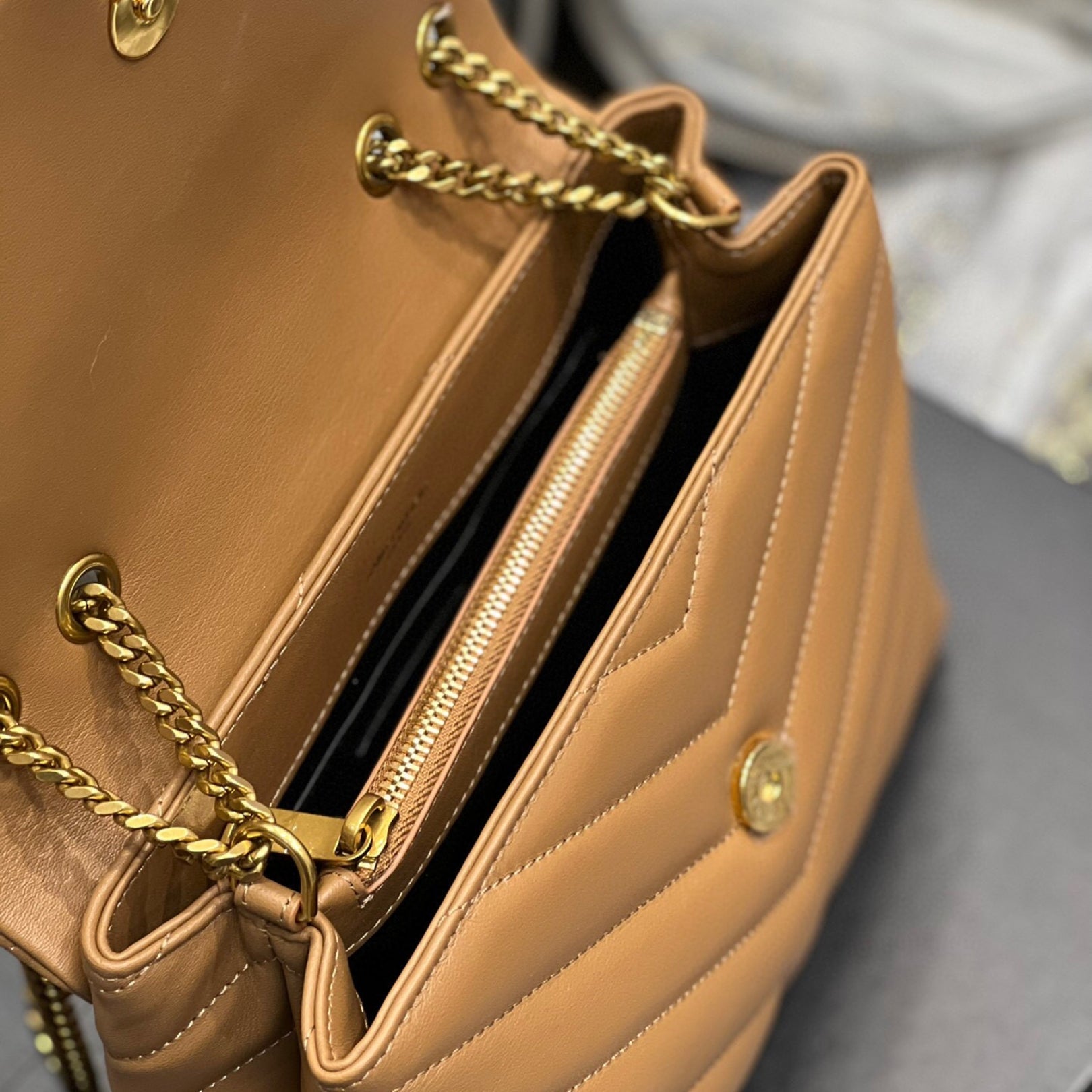 YSL LouLou Shoulder Bag Brown with Gold