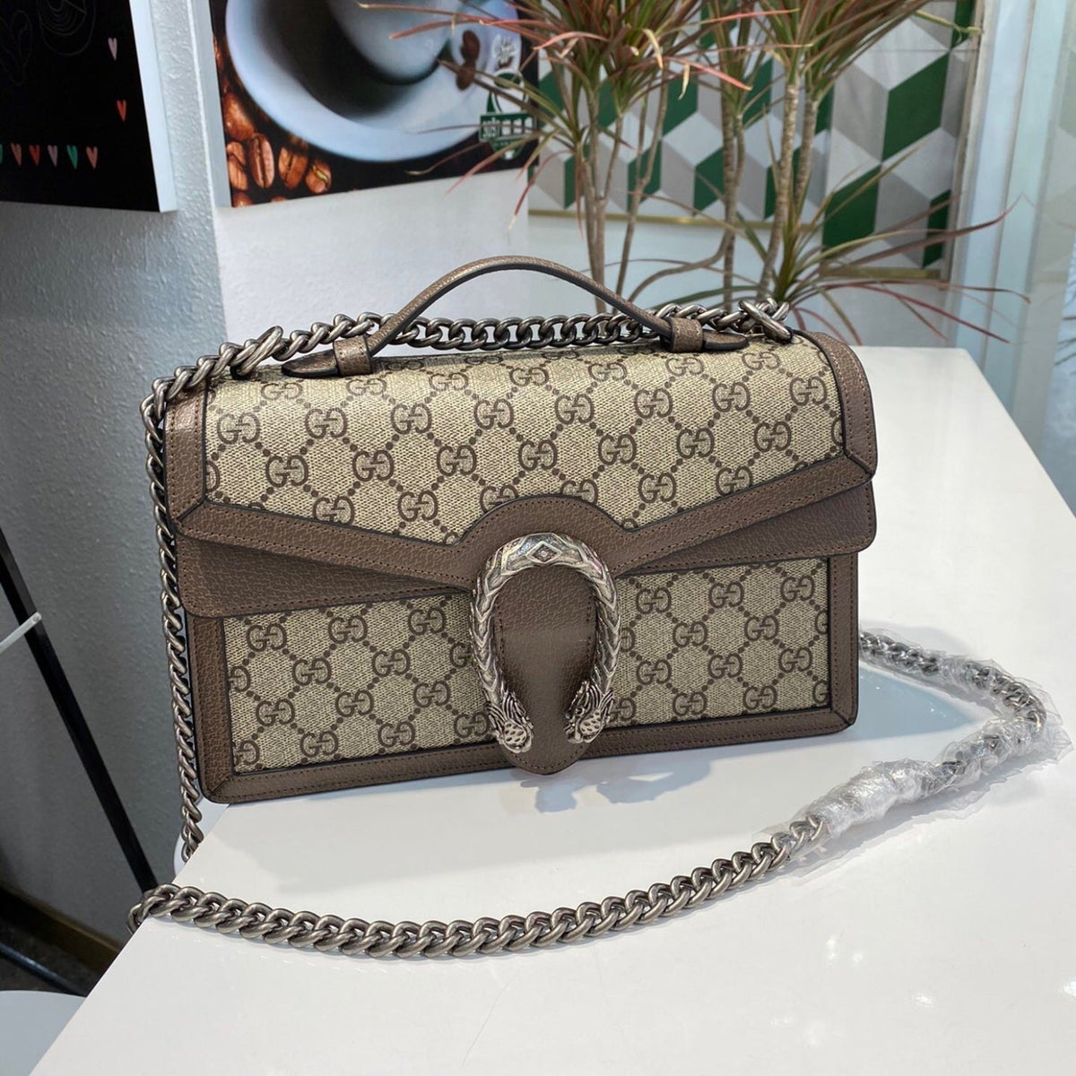 GG Dionysus brown and medium canvas bag 28cm
