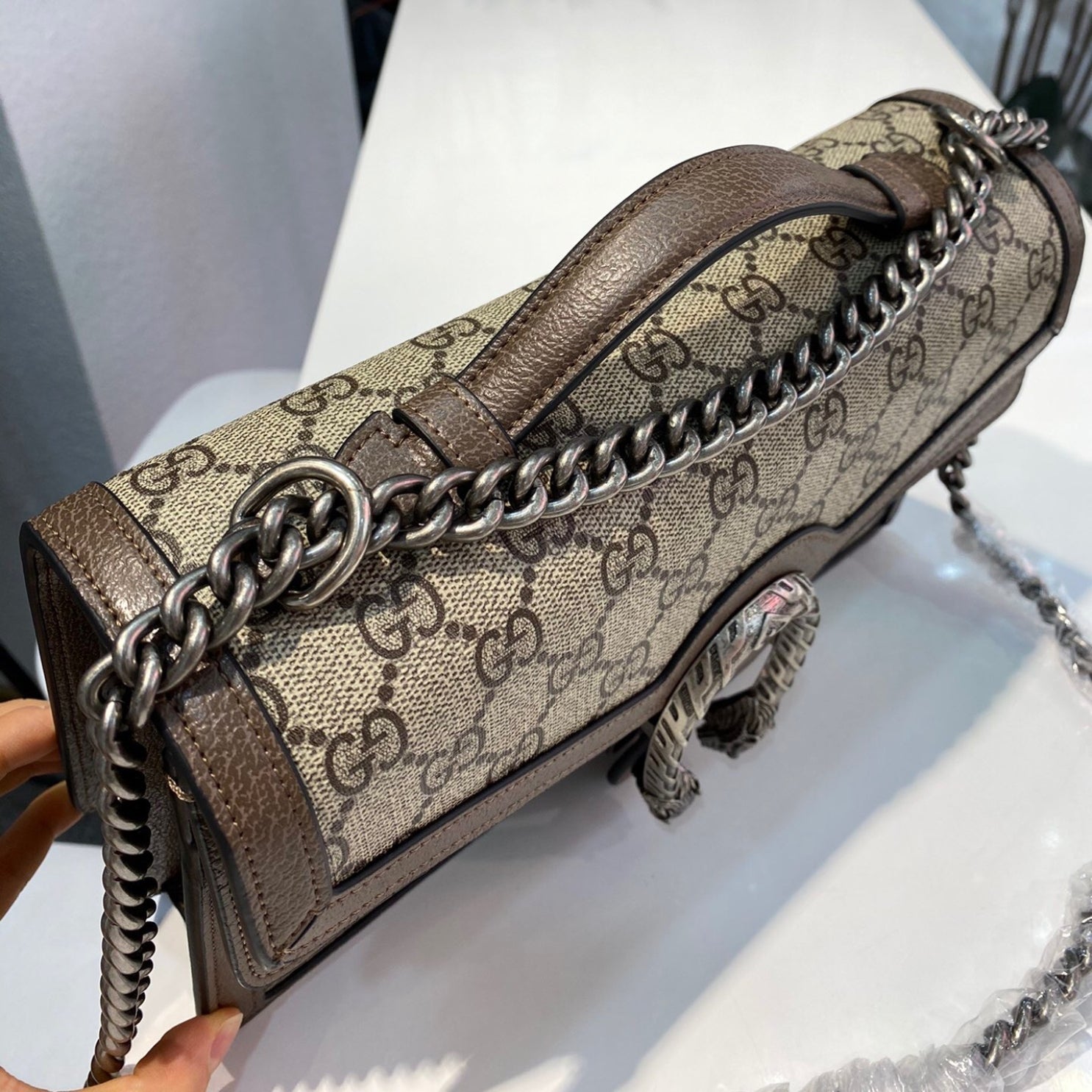 Bolsa GG Dionysus marrom e canvas média 28cm