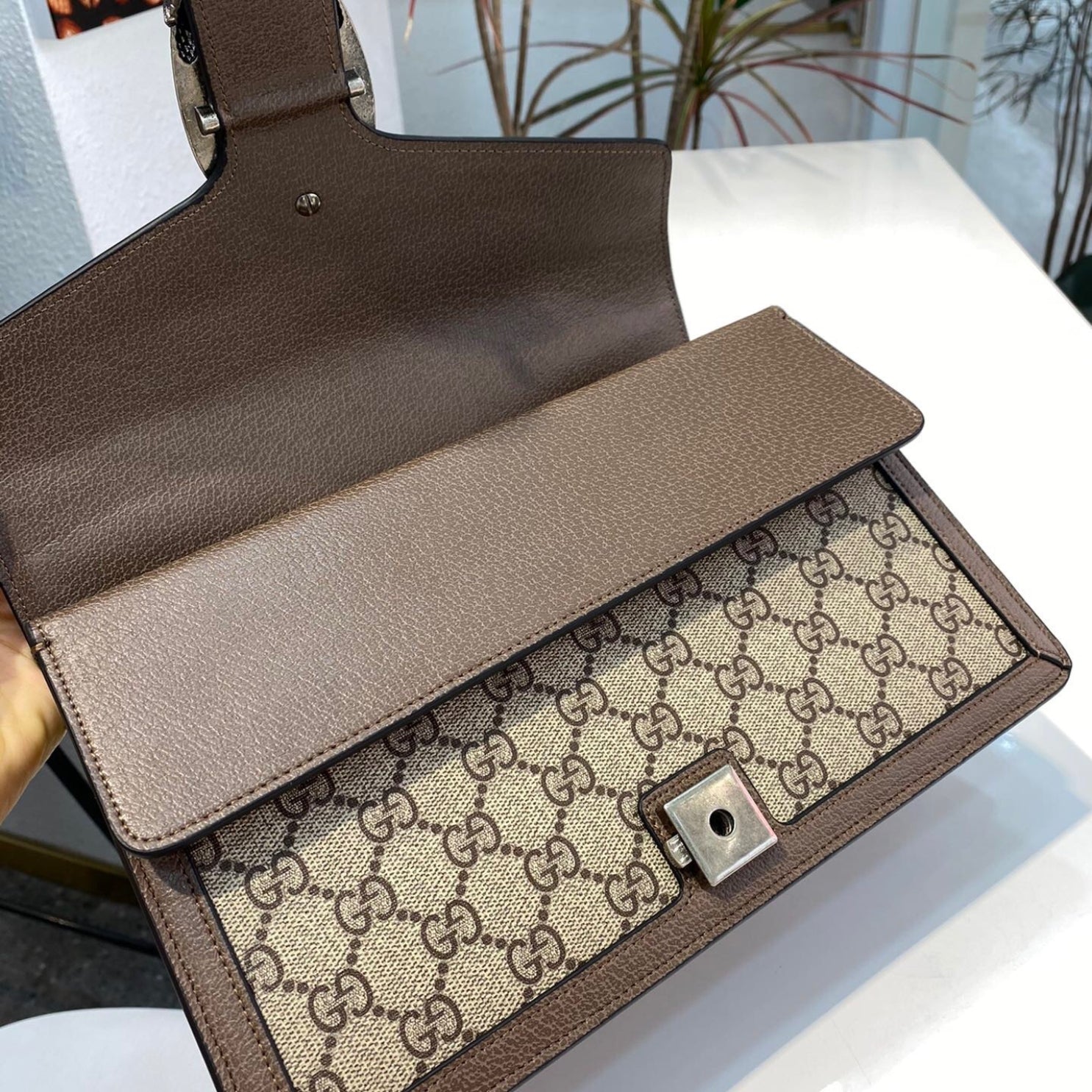 Bolsa GG Dionysus marrom e canvas média 28cm