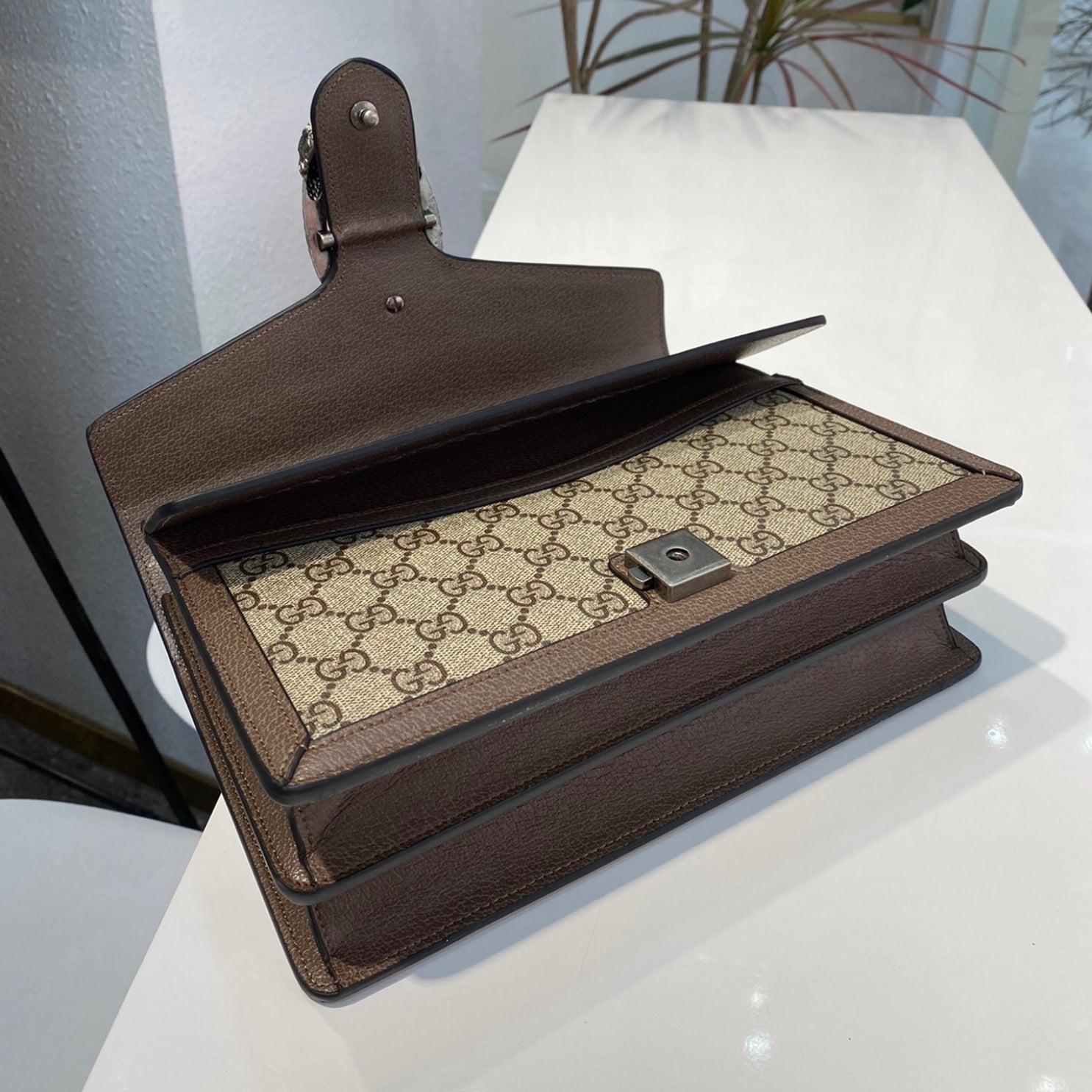 Bolsa GG Dionysus marrom e canvas média 28cm