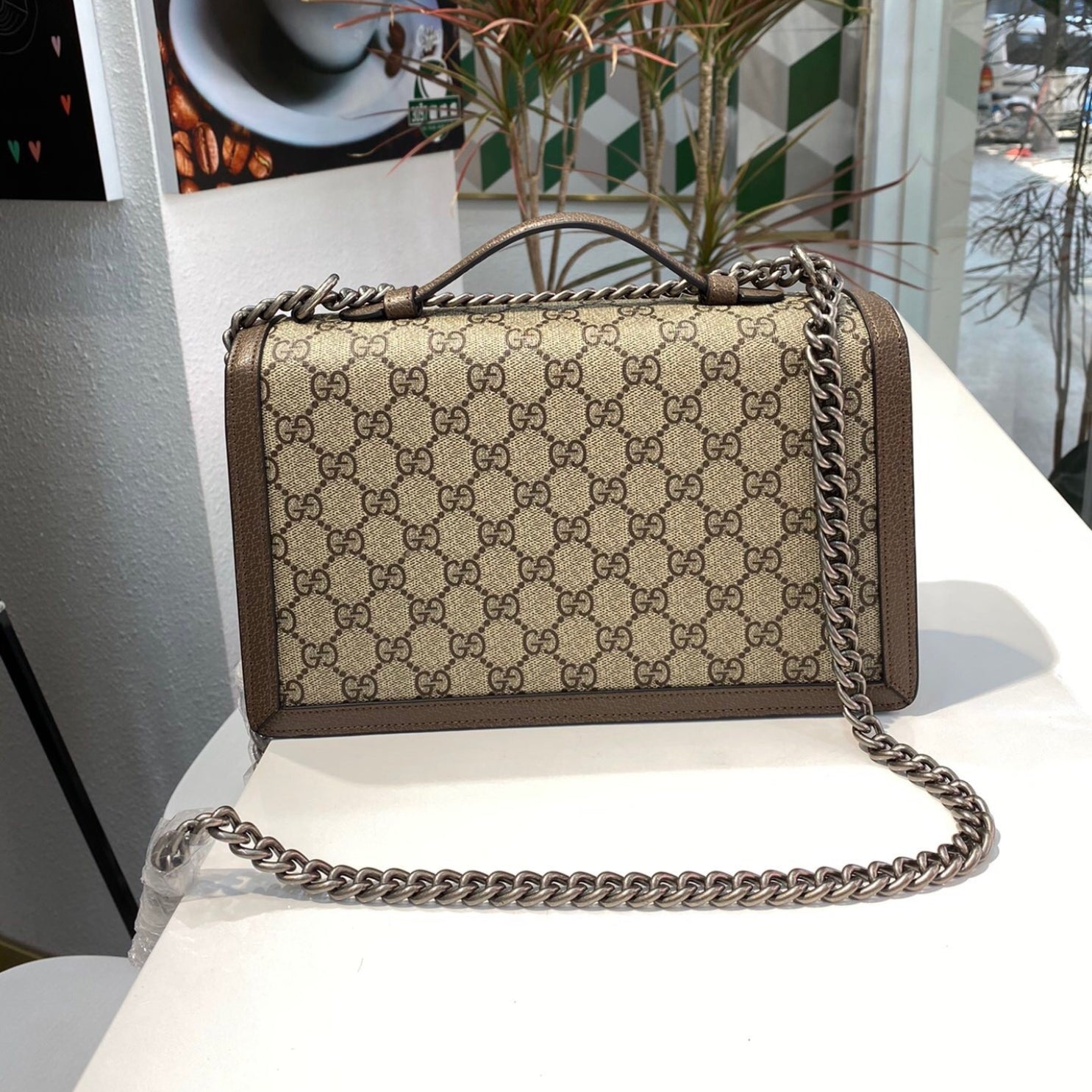 Bolsa GG Dionysus marrom e canvas média 28cm