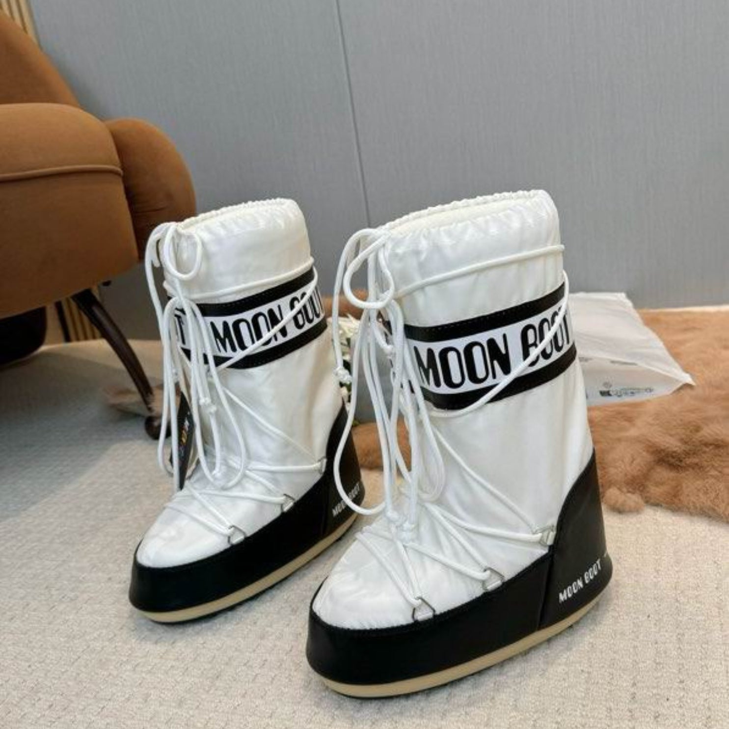 Mboot Waterproof High White and Black Boot